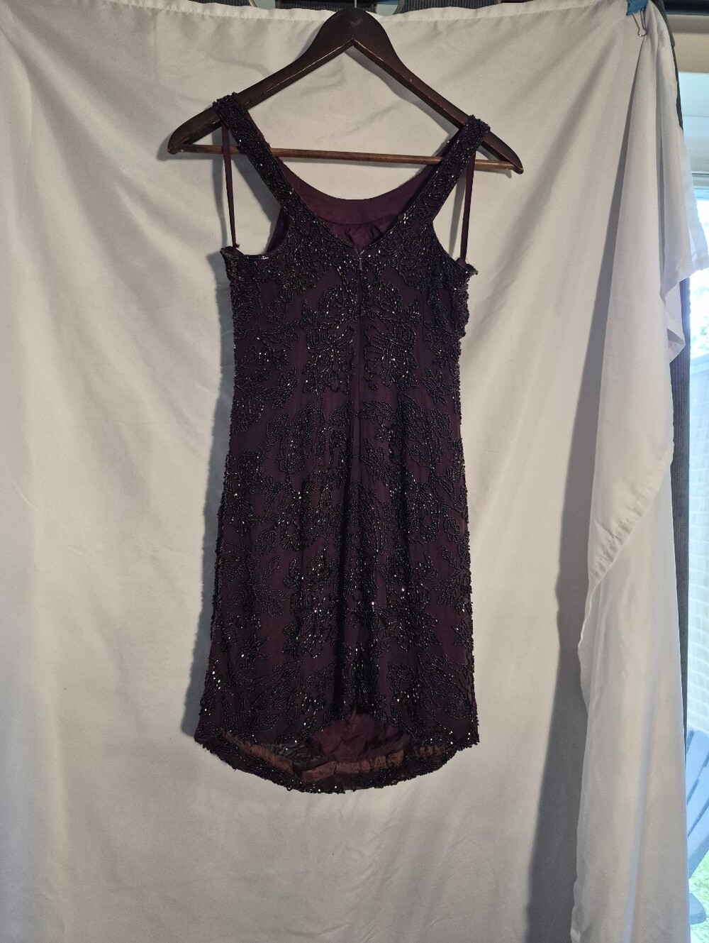 Oleg Cassini Plum Beaded Strapless Cocktail Dress. Womens 8. - Picture 3 of 7